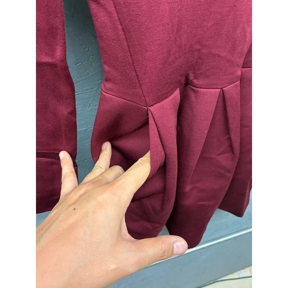 Wilfred Aritzia Pleated Fit Flare Mini Dress Womens 2 Burgundy Red Long Sleeve
